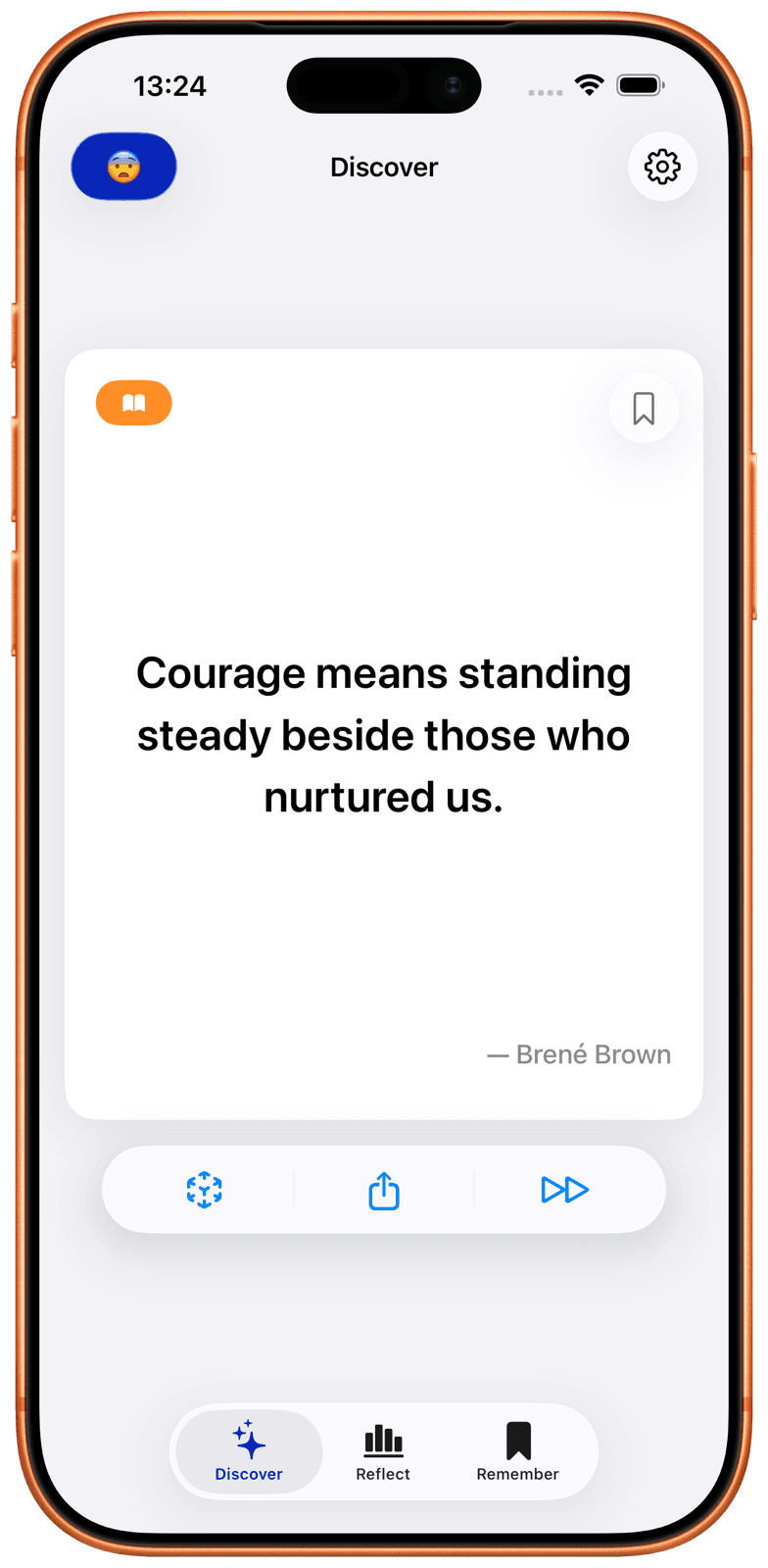 Inspired app showing a personalized quote for how you feel