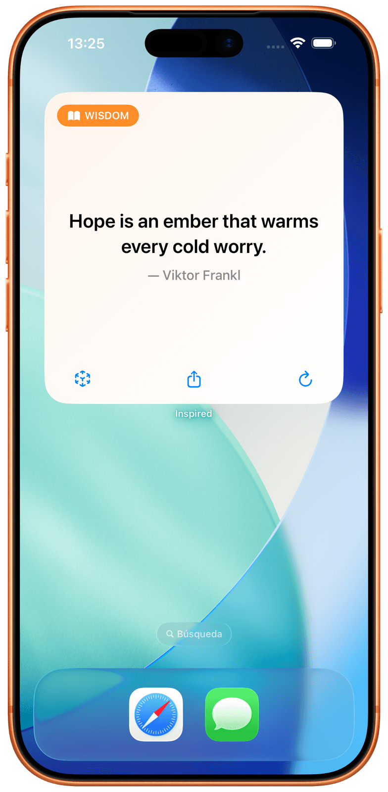 iPhone Home Screen with a large Inspired quote widget