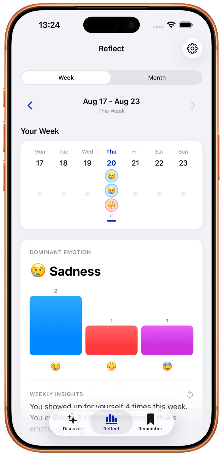 Inspired Reflect screen drawing your week of emotions as a chart